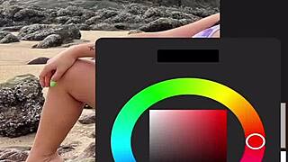 Drawing hot bikini woman on beach while jerking off