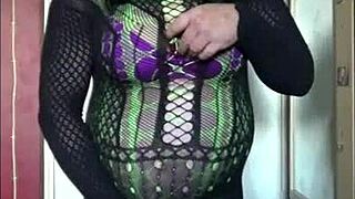 shy sissy crossdresser cums on floor after self-pleasure?