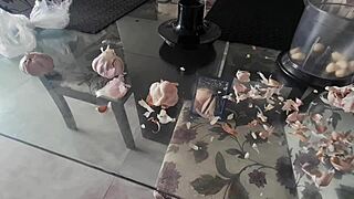 Blonde slut shows her pussy