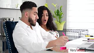 College Stepsis Provides Blowjob and Doggystyle Riding with Big Tits Bent Over