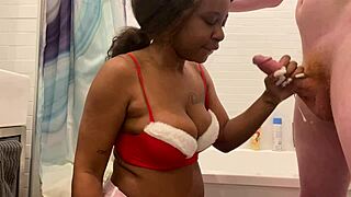 Ebony Girl Chokes On Massive White Cock