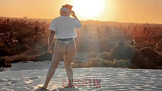 latina milf masturbates in lingerie outdoors