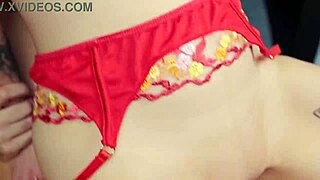 Fucked Blonde Slut In Red Lingerie With Intense Blowjob And Creampie Finish