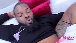Ebony girl deepthroats big black cock before step sister returns
