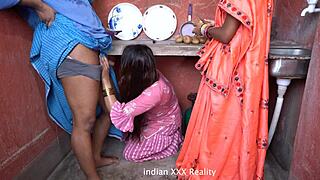 indian family gets naughty in kitchen with tight wet pussy