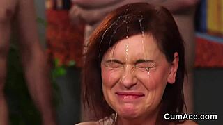 unusual centerfold gets facial cum shot eating jizm