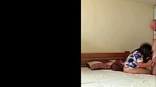 stepfather sneaks into room and fucks mature milf in missionary and cowgirl