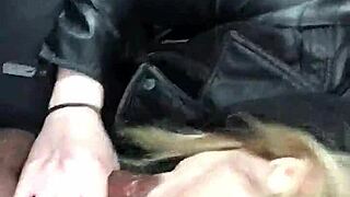 wife deepthroats cock in car