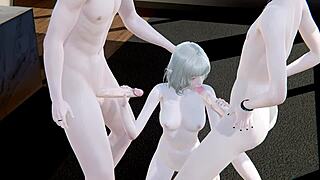 A Hardcore threesome with cosplaying elves by Japanese Hentai animation