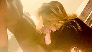 Intense cock sucking and cock sucking cum swallowing black couple