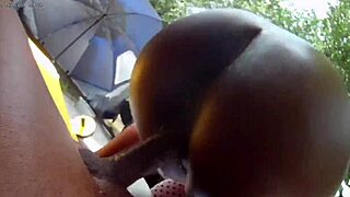 Naughty Ebony Neighbor Fucks Outdoors With Cumshot