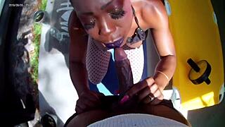 Naughty Ebony Neighbor Fucks Outdoors With Cumshot