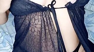 Curvy woman touches her big ass and tits alone, feeling sweet pleasure