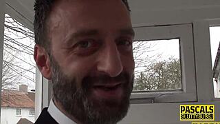 Real busty milf submissive performs a blowjob