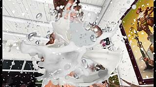 Shemale With Huge Cock Pressure Washes Tattooed Muscular Body!