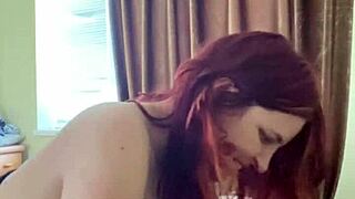 explicit detail, submissive redhead gives terrific blowjob