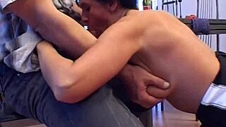 brunette milf sucking and fucking husbands cock