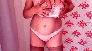 Mariaold fucks her huge boobs with a dildo and gives a blowjob