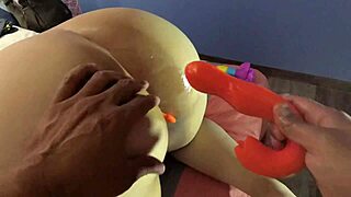 Submissive Wife's Asshole Expanded With Dildo In Doggy