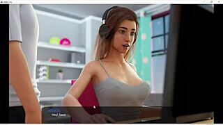 Milf with big tits kisses in anime college setting