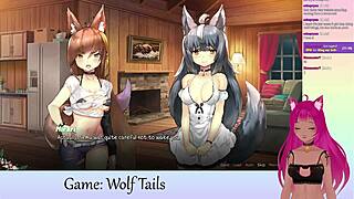 Vtuber LewdNeko plays Wolf Tails with big tits and lesbian hentai