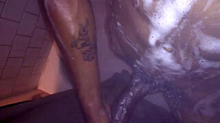 Intense shower sex with masturbation, handjob, and cumshot.