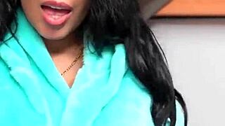 Amateur curvy big tits stripper strips naked to jerk off in the shower