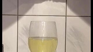 Guys… big boobed MILF gets in some ‘indulgence’ with public and solo peeing in glass