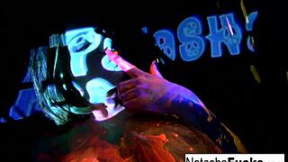 Wow! Busty Natasha Nice Films Sexy Black Light Masturbation Video!