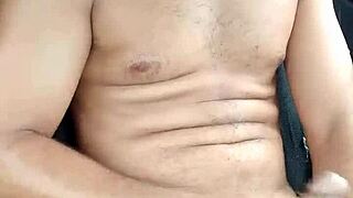 Young man masturbates outdoors in the open air