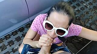 She starts sucking me and wants to be fucked downtown. A voyeur stops to watch us company.