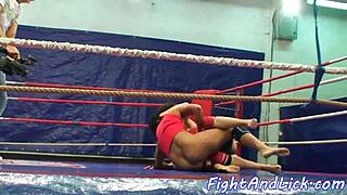 Orally pleasured babe wrestles lesbian fingering!