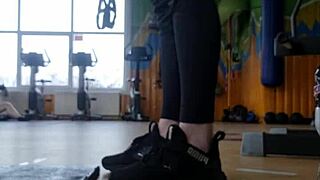 A young 18+ female shakes her ass in the gym, british babe bathing in shower with shoes and feet fetish.