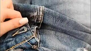 thin legs in jeans sexy girlfriend public masturbation outdoor