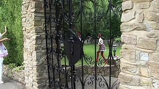 three naughty babes hang out together outdoor