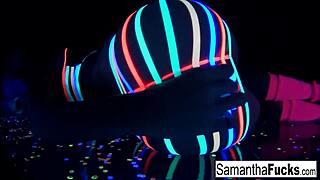 Samantha Saint Strips for Hot Black Light Solo. Watch Her Go Wild!
