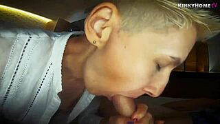 Horny blonde teen amateur sucks monster cock intensely, swallows huge cumshot eagerly