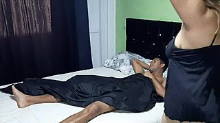 Stepsister gives delicious deepthroat blowjob with natural tits