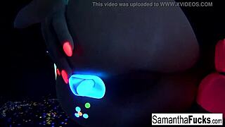 Samantha Saint Strips for Hot Black Light Solo. Watch Her Go Wild!