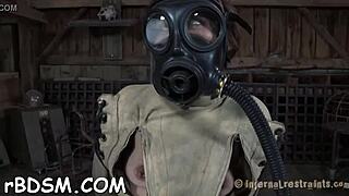 Naked and gagged babe receives intense pleasuring.