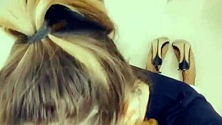 Sexy shemale loves sucking cock on her knees