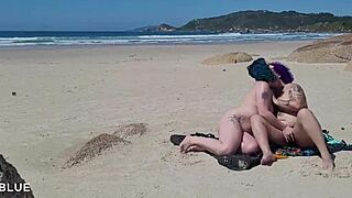 Two Sexy Lesbians Kissing Naked on a Brazilian Beach.