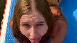 A couple with no professional filming experience films themselves having public sex and finally he gets to cum on her face