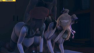 hentai 3d hs13: two teen 18+ babes giving blowjobs and doggystyle creampie to lucky guy 😍