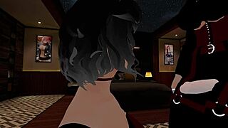 Sexy shemale providing a jaw-dropping blowjob in an office environment virtual reality