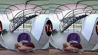 Lilit Collins in an intense intimate moment with a man in virtual reality getup