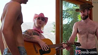 Lena Moon rides in sub trans cowgirl tag-team