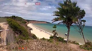 fucking the latina babe with dreads under the cliff in public.