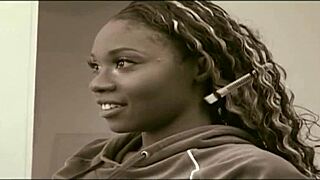 Hot little 18+ black slut devastated by two hug black cocks