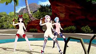 genshin impact mmd dance con calma with noelle amber eula